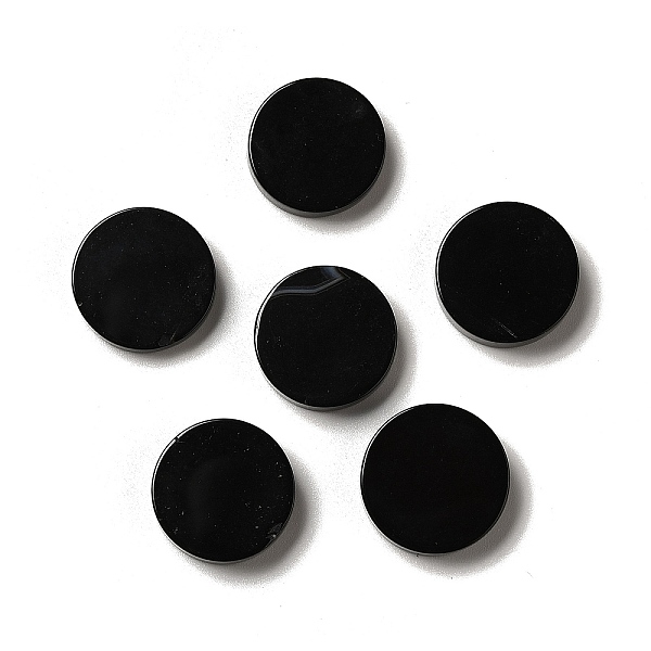 

PandaHall Natural Black Agate Cabochons, Flat Round, Dyed & Heated, 20x4.5~5.5mm Black Agate Flat Round