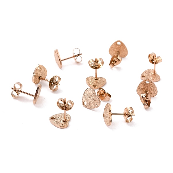 

PandaHall Ion Plating(IP) 304 Stainless Steel Stud Earring Findings, with Ear Nuts, Textured Heart, Rose Gold, 8x9mm, Hole: 1.4mm, Pin...