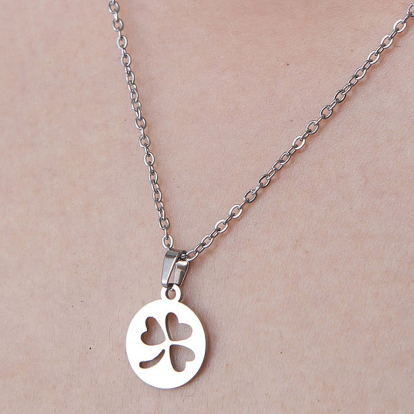 

PandaHall 201 Stainless Steel Hollow Clover Pendant Necklace, Stainless Steel Color, 17.72 inch(45cm) 201 Stainless Steel Clover