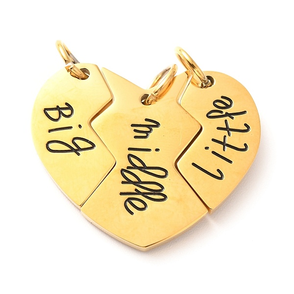 

PandaHall Titanium Steel Pendants, with Jump Ring, Split Pendants, Heart with Word Big & Middle & Little, Golden, Big & Little Puzzle..., Black