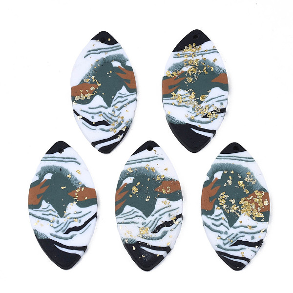 

PandaHall Handmade Polymer Clay Pendants, with Gold Foil, Horse Eye, Cadet Blue, 39.5x19.5~20x2.5~3mm, Hole: 1.6mm Polymer Clay Horse Eye