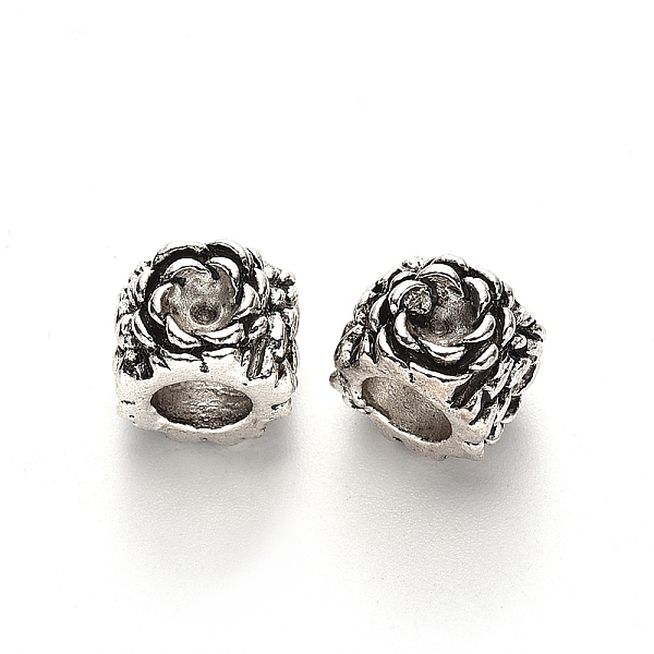 

PandaHall Tibetan Style Alloy European Bead Rhinestone Settings, Large Hole Beads, Lead Free, Column with Flower, Antique Silver, Fit For...