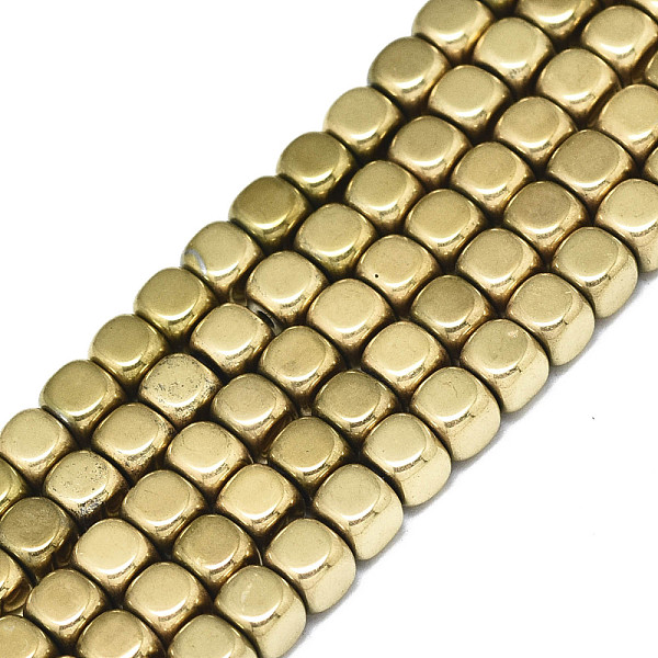 PandaHall Electroplate Non-magnetic Synthetic Hematite Beads Strands, Cube, Real 18K Gold Plated, 4x4x4mm, Hole: 0.9mm, about...