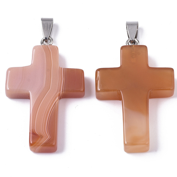 

PandaHall Natural Carnelian Pendants, with Random Stainless Steel Snap On Bails, Dyed & Heated, Cross, 44~46x27~29x6~8mm, Hole: 4x8mm...