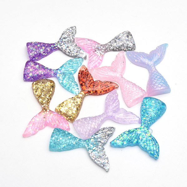 

PandaHall Resin Cabochons, with Glitter Powder, Mermaid Tail Shaped, Mixed Color, 41~45x33x7mm Resin Fish Multicolor
