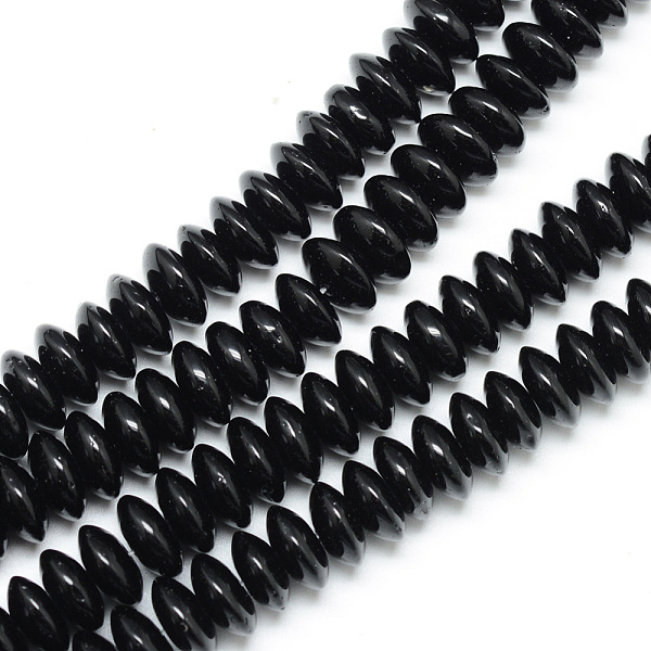

PandaHall Synthetic Black Stone Bead Spacer Strands, Rondelle, 6~7x3mm, Hole: 1mm, about 123~127pcs/strand, 14.7~15.2 inch Black Stone...