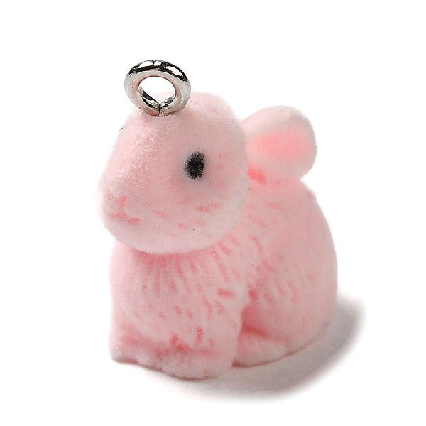

PandaHall Opaque Resin Pendants, Flocky Rabbit Charms with Platinum Plated Iron Loops, Pink, 22x12x19.5mm, Hole: 2mm Iron+Resin Rabbit Pink