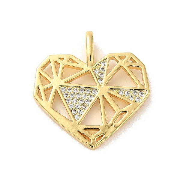 

PandaHall Rack Plating Brass Micro Pave Clear Cubic Zirconia Pendants, Long-Lasting Plated, Cadmium Free & Lead Free, Heart, Real 18K Gold...