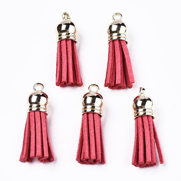 

PandaHall Faux Suede Tassel Pendant Decorations, with CCB Plastic Cord Ends, Light Gold, Salmon, 33~35x10mm, Hole: 2.5mm Faux Suede Red