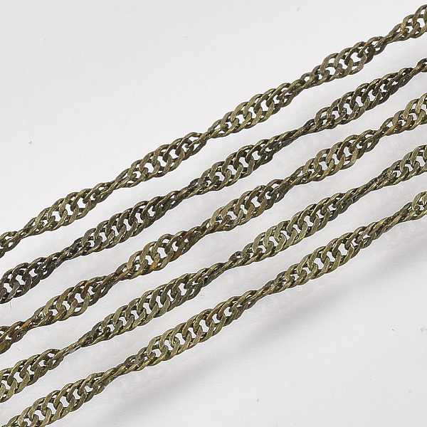 

PandaHall Soldered Brass Covered Iron Singapore Chains, Water Wave Chains, with Spool, Antique Bronze, 2x1.2x0.3mm, about 328.08 Feet...