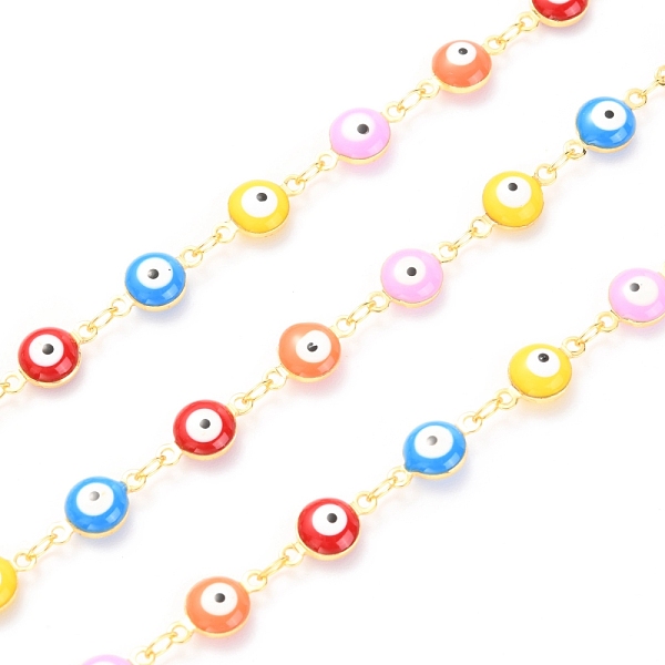 

PandaHall Golden Brass Enamel Link Chain, Long-Lasting Plated, with Spool, Soldered, Evil Eye, Colorful, 12x7x4mm, 32.8 Feet(10m)/roll...