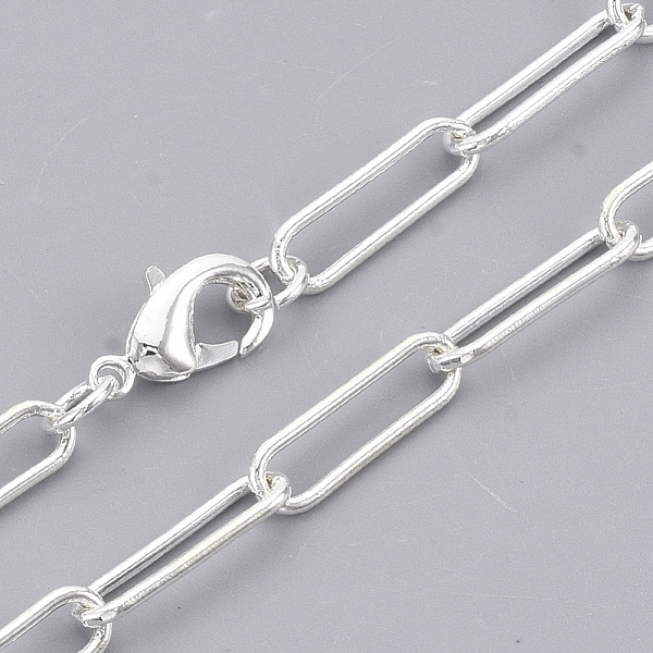 

PandaHall Brass Round Oval Paperclip Chain Necklace Making, with Lobster Claw Clasps, Silver, 18.3 inch(46.5cm), Link: 15x4.5x1mm Brass