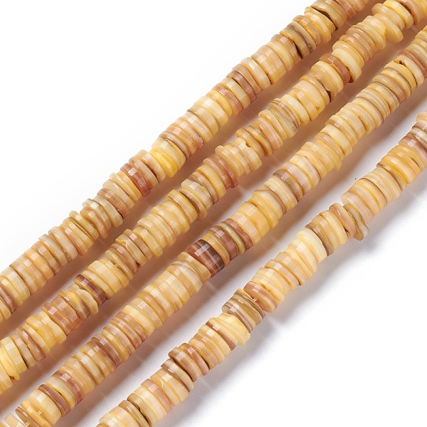 

PandaHall Natural Freshwater Shell Beads Strands, Dyed, Heishi Beads, Flat Round/Disc, Goldenrod, 8~8.5x1~3mm, Hole: 1mm, about..., Gold