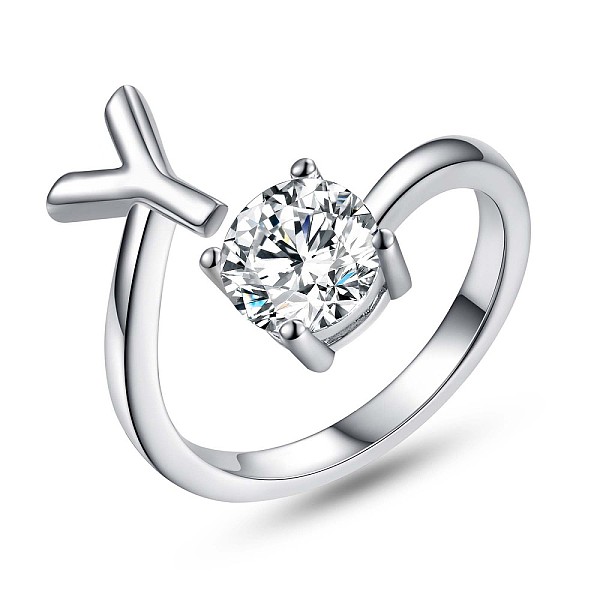 

PandaHall Rhodium Plated 925 Sterling Silver Initial Letter Open Cuff Ring, Clear Cubic Zirconia Ring for Women, Platinum, Letter.Y, US Size...