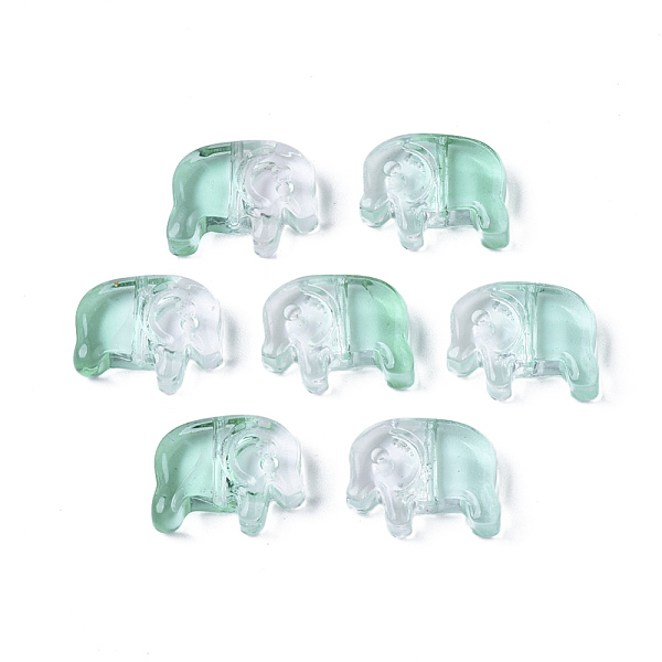 

PandaHall Two Tone Transparent Spray Painted Glass Beads, Elephant, Aquamarine, 10x13x4mm, Hole: 0.8mm Glass Elephant Green