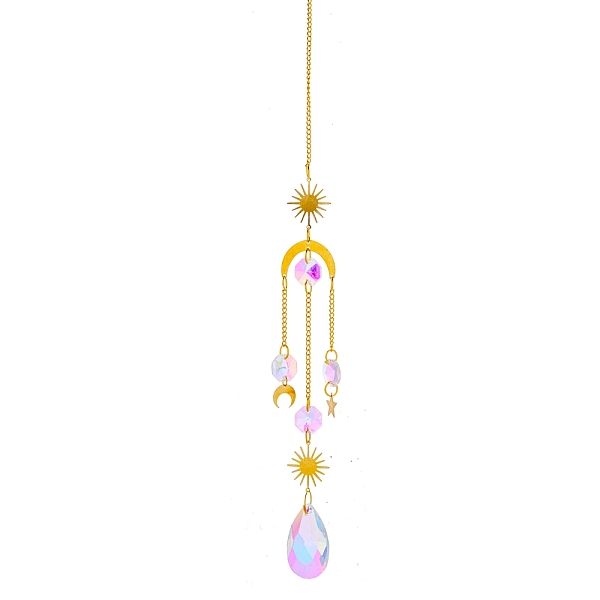 

PandaHall Glass Pendant Decorations, Hanging Suncatchers, with Brass Findings, for Home Decoration, Sun Pattern, 400~430mm Glass Sun