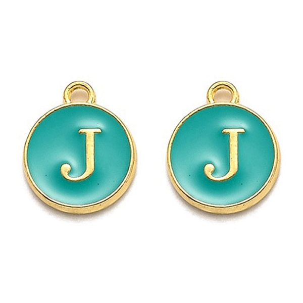 

PandaHall Golden Plated Alloy Enamel Charms, Enamelled Sequins, Flat Round with Alphabet, Letter.J, Green, 14x12x2mm, Hole: 1.5mm...
