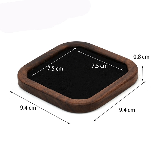 PandaHall Wood with Velvet Jewelry Plate, Storage Tray for Rings, Necklaces, Bracelet, Earring, Square, Black, 9.4x9.4x0.8cm Wood Square...