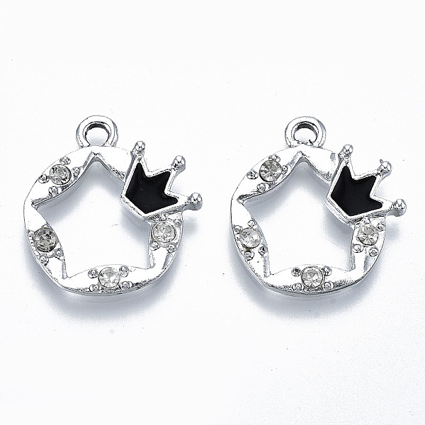 

PandaHall UV Plated Alloy Enamel Pendants, with Rhinestone, Star with Crown, Cadmium Free & Lead Free, Platinum, Black, 20x18x2mm, Hole...