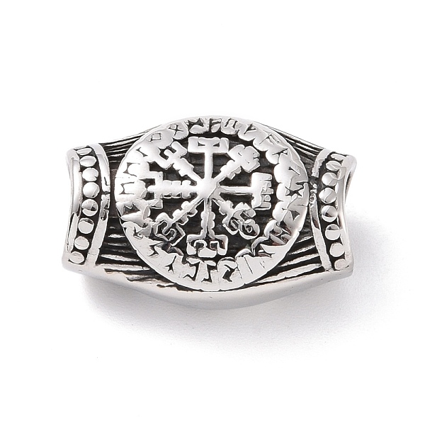 

PandaHall 304 Stainless Steel Manual Polishing European Beads, Large Hole Beads, Oval with Vegvisir Symbol, Antique Silver, 20.5x13.5x9mm...
