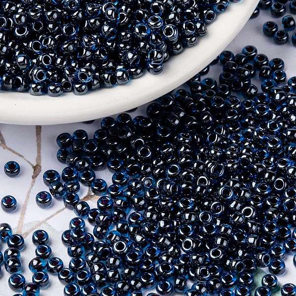 

PandaHall MIYUKI Round Rocailles Beads, Japanese Seed Beads, 8/0, (RR358) Ruby Lined Capri Blue Luster, 3mm, Hole: 1.1mm, about..., Purple