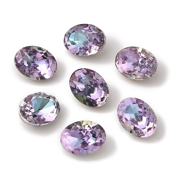 

PandaHall K9 Glass Rhinestone Cabochons, Pointed Back & Back Plated, Faceted, Oval, Vitrail Light, 6x8x5mm Glass Rhinestone Oval Purple