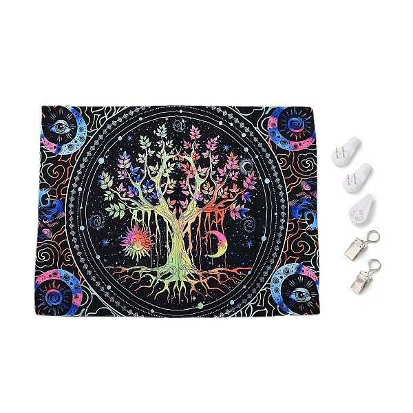 

PandaHall UV Reactive Blacklight Tapestry, Polyester Decorative Wall Tapestry, for Home Decoration, Rectangle, Tree of Life Pattern...