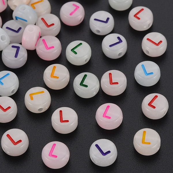 

PandaHall Acrylic Beads, Glow in the Dark, with Enamel and Luminous, Horizontal Hole, Flat Round with Alphabet, Letter.L, 6.5x7x4mm, Hole..., Multicolor