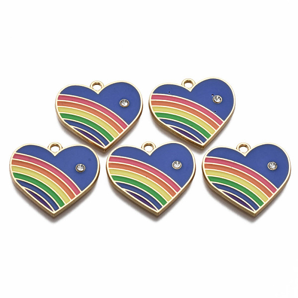 

PandaHall Alloy Enamel Pendants, Light Gold, with Rhinestone, Cadmium Free & Nickel Free & Lead Free, Heart, Blue, 21.5x23.5x2.5mm, Hole...
