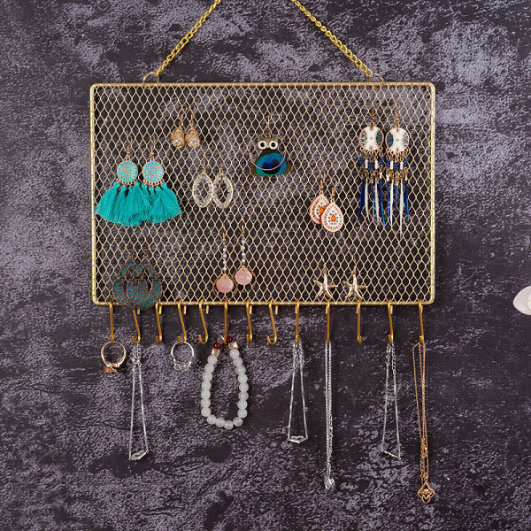 

PandaHall Rectangle Metal Jewelry Display Mesh Hanging Rack, Wall-Mounted Jewelry Grid Organizer Holder, Home Decoration for Earrings...