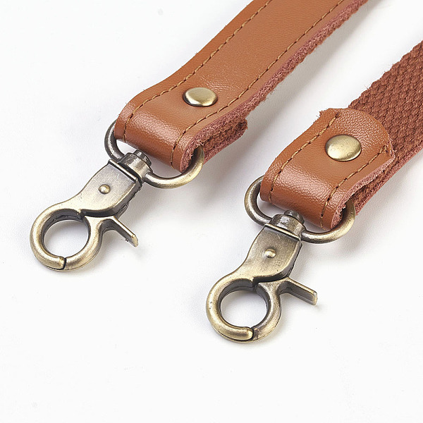 

PandaHall Leather Bag Handles, with Alloy Clasps, for Bag Straps Replacement Accessories, Antique Bronze, Peru, 580~595x19~20x4mm Leather..., Brown