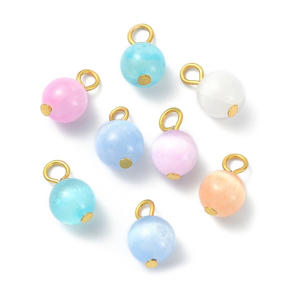 

PandaHall Natural Selenite Dyed Round Charms, with Golden Plated Iron Loops, Mixed Color, 13.5x9mm, Hole: 2mm Selenite Round Multicolor