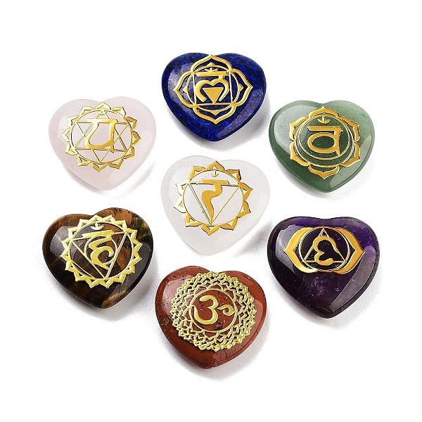 

PandaHall 7 Chakra Natural Gemstone Ornaments, Love Heart Stone for Reiki Energy Balancing Meditation Gift, 19.5x20x6.5mm, 7pcs/set Mixed...