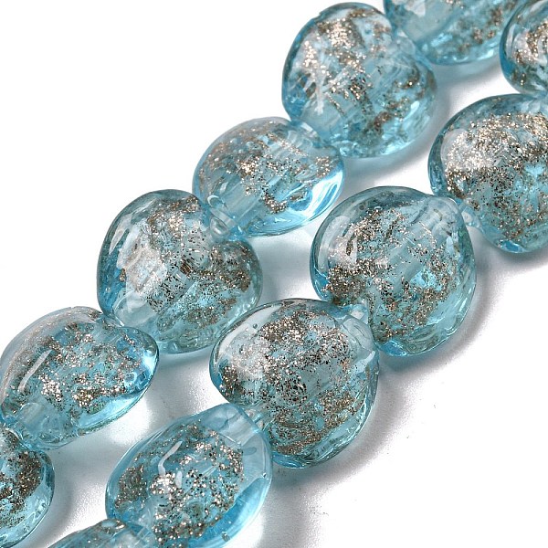 

PandaHall Handmade Gold Sand Lampwork Beads Strands, Heart, Light Sky Blue, 10.5~11x11.5~12x6.5~7.5mm, Hole: 1.2mm, about 45pcs/strand...