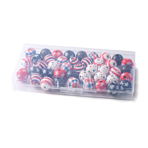 

PandaHall 42Pcs 7 Styles Independence Day Theme Schima Wood Beads, Printed Round Beads, Mixed Color, 15.5~16x14~14.5mm, Hole: 3.5~4mm..., Multicolor
