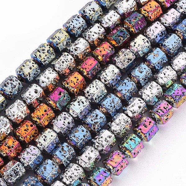 

PandaHall Electroplated Natural Lava Rock Beads Strands, Hexagon, Bumpy, Mixed Color, 8x7x6.5mm, Hole: 1.2mm, about 50pcs/strand, 15.55 inch..., Multicolor