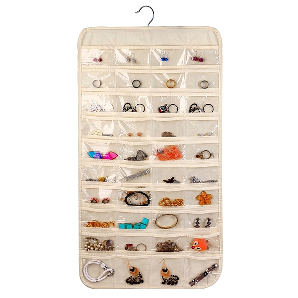 

PandaHall Non-Woven Fabrics Jewelry Hanging Bag, Wall Shelf Wardrobe Jewelry Roll, with Rotating Hook and Transparent PVC 80 Grids..., Orange