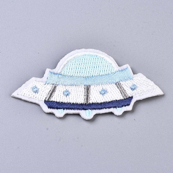 PandaHall UFO Appliques, Computerized Embroidery Cloth Iron on/Sew on Patches, Costume Accessories, White, 31.5x60.5x1.5mm Cloth Vehicle...