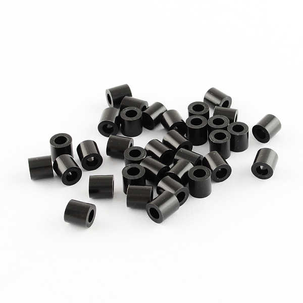 PandaHall PE Fuse Beads, DIY Melty Beads, Tube, Black, 5x5mm, Hole: 3mm, about 8000pcs/500g Plastic Tube Black