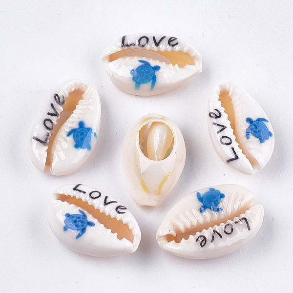 

PandaHall Printed Cowrie Shell Beads, No Hole/Undrilled, Sea Turtle & Love, Dodger Blue, 18~23x11~14x6.5~8mm Cowrie Shell Others Blue