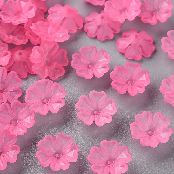 

PandaHall Transparent Frosted Acrylic Bead Caps, 5-Petal, Flower, Hot Pink, 16.5x6mm, Hole: 1.6mm, about 959pcs/500g Acrylic