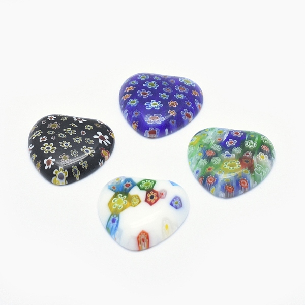 

PandaHall Handmade Millefiori Glass Cabochons, Heart, Mixed Color, 28~30x28~30x5~6.5mm Millefiori Lampwork Heart Multicolor