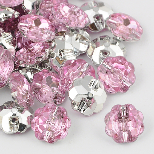 PandaHall Taiwan Acrylic Rhinestone Buttons, Faceted, 1-Hole, Flower, Pearl Pink, 13x6mm, Hole: 1mm Acrylic Rhinestone Flower Pink