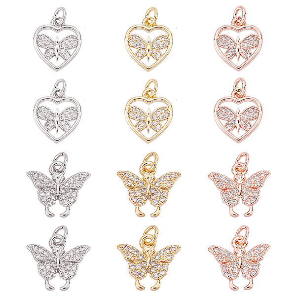 

PandaHall SUPERFINDINGS 12Pcs 2 Style Rhinestone Butterfly Charms Brass Micro Pave Cubic Zirconia Pendants Heart Butterfly Dangle Charm with..., Clear
