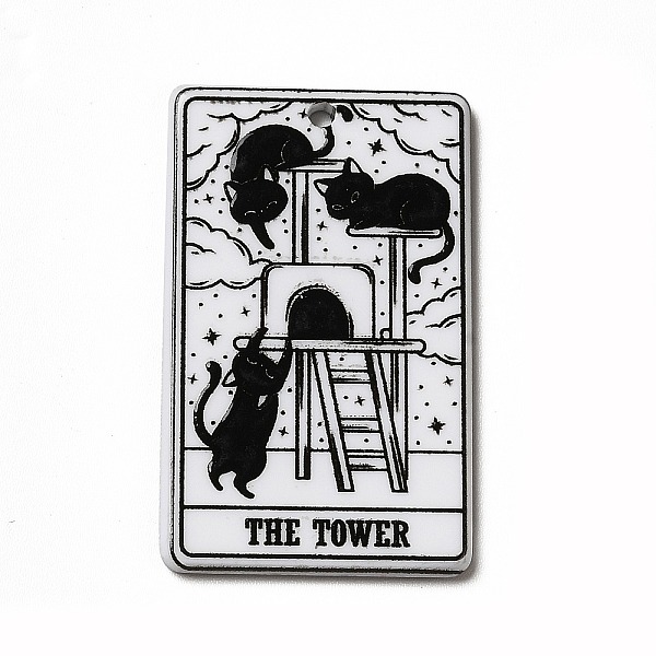 

PandaHall Tarot Theme Printed Acrylic Pendants, Rectangle with Cat Pattern Charms, The Tower XVI, 39x24x2.5mm, Hole: 1.8mm Acrylic Tarot..., Black