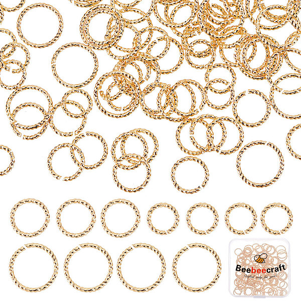 

PandaHall Beebeecraft 150Pcs 3 Style Brass Open Jump Rings, Nickel Free, Textured, Real 18K Gold Plated, 8~12x1.2mm, Inner Diameter: 6~10mm...