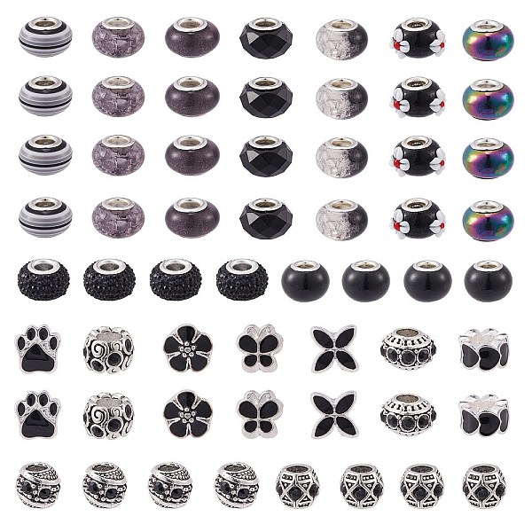 

PandaHall Resin/Glass/Alloy/Acrylic Enamel European Beads, Large Hole Beads, Mixed Shapes, Mixed Color, Black, 54pcs/box Alloy+Enamel Mixed...