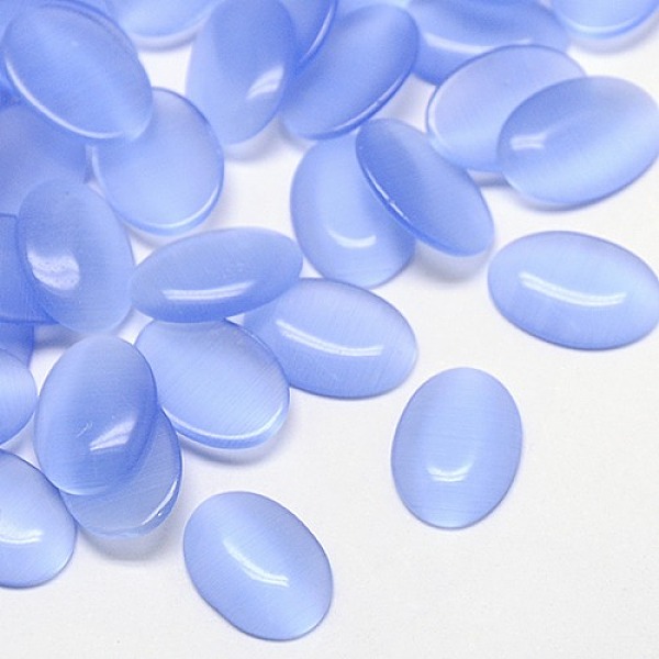 

PandaHall Cat Eye Cabochons, Oval, Cornflower Blue, 12x10x2mm Glass Oval Blue