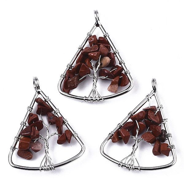 

PandaHall Natural Red Jasper Big Pendants, Wire Wrapped Pendants, with Brass Wires, Triangle & Tree, Platinum, 40x30.5x5~10mm, Hole: 4.5mm...