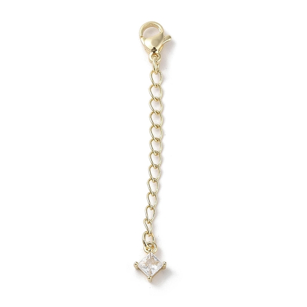 

PandaHall Brass Micro Pave Clear Cubic Zirconia Chain Extender, Real 18K Gold Plated, 60mm, Rhombus: 8.5x6.5x3mm Brass+Cubic Zirconia...